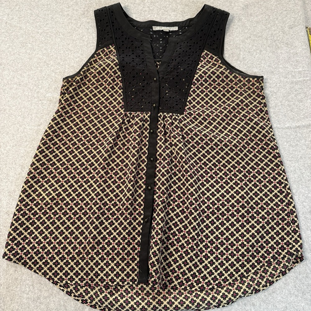 Daniel Rainn Sleeveless Top Womens Size Med Black Tan Geometric Eyelet Lace Boho - Picture 2 of 7